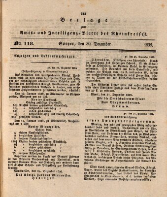 Amts- und Intelligenzblatt des Königlich Bayerischen Rheinkreises (Königlich bayerisches Amts- und Intelligenzblatt für die Pfalz) Mittwoch 30. Dezember 1835