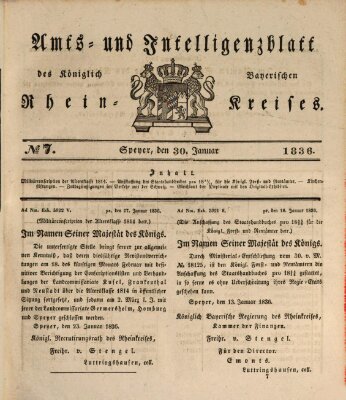 Amts- und Intelligenzblatt des Königlich Bayerischen Rheinkreises (Königlich bayerisches Amts- und Intelligenzblatt für die Pfalz) Samstag 30. Januar 1836