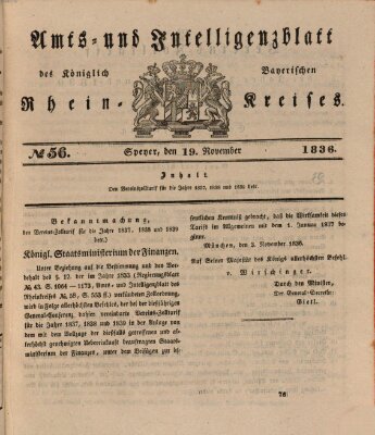 Amts- und Intelligenzblatt des Königlich Bayerischen Rheinkreises (Königlich bayerisches Amts- und Intelligenzblatt für die Pfalz) Samstag 19. November 1836