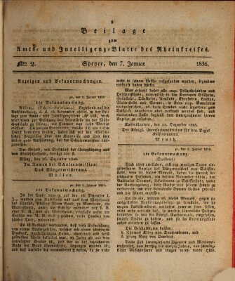 Amts- und Intelligenzblatt des Königlich Bayerischen Rheinkreises (Königlich bayerisches Amts- und Intelligenzblatt für die Pfalz) Donnerstag 7. Januar 1836