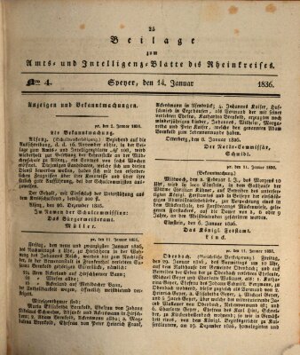 Amts- und Intelligenzblatt des Königlich Bayerischen Rheinkreises (Königlich bayerisches Amts- und Intelligenzblatt für die Pfalz) Donnerstag 14. Januar 1836