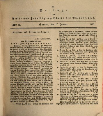 Amts- und Intelligenzblatt des Königlich Bayerischen Rheinkreises (Königlich bayerisches Amts- und Intelligenzblatt für die Pfalz) Sonntag 17. Januar 1836