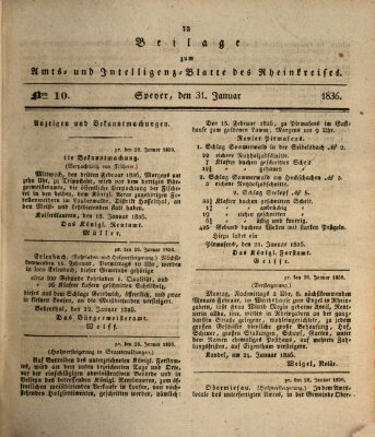 Amts- und Intelligenzblatt des Königlich Bayerischen Rheinkreises (Königlich bayerisches Amts- und Intelligenzblatt für die Pfalz) Sonntag 31. Januar 1836