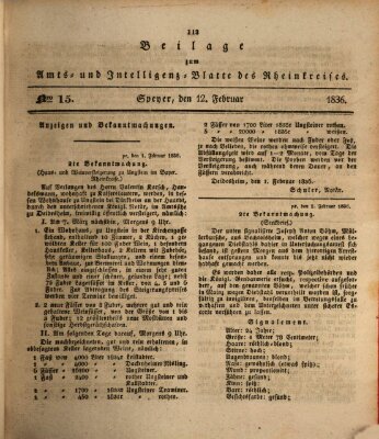 Amts- und Intelligenzblatt des Königlich Bayerischen Rheinkreises (Königlich bayerisches Amts- und Intelligenzblatt für die Pfalz) Freitag 12. Februar 1836