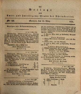 Amts- und Intelligenzblatt des Königlich Bayerischen Rheinkreises (Königlich bayerisches Amts- und Intelligenzblatt für die Pfalz) Sonntag 13. März 1836