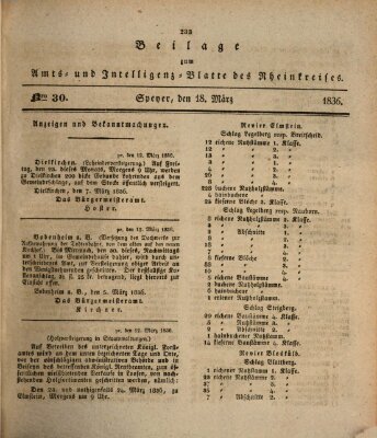 Amts- und Intelligenzblatt des Königlich Bayerischen Rheinkreises (Königlich bayerisches Amts- und Intelligenzblatt für die Pfalz) Freitag 18. März 1836