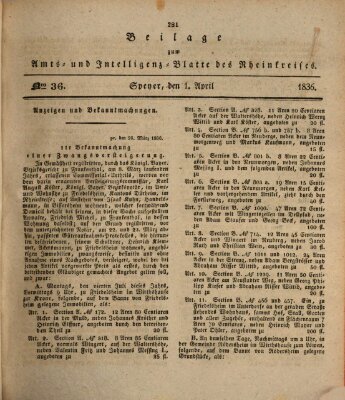 Amts- und Intelligenzblatt des Königlich Bayerischen Rheinkreises (Königlich bayerisches Amts- und Intelligenzblatt für die Pfalz) Freitag 1. April 1836