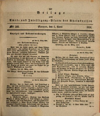 Amts- und Intelligenzblatt des Königlich Bayerischen Rheinkreises (Königlich bayerisches Amts- und Intelligenzblatt für die Pfalz) Mittwoch 6. April 1836