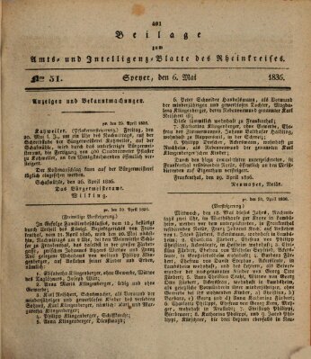 Amts- und Intelligenzblatt des Königlich Bayerischen Rheinkreises (Königlich bayerisches Amts- und Intelligenzblatt für die Pfalz) Freitag 6. Mai 1836