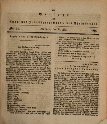 Amts- und Intelligenzblatt des Königlich Bayerischen Rheinkreises (Königlich bayerisches Amts- und Intelligenzblatt für die Pfalz) Samstag 14. Mai 1836