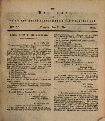 Amts- und Intelligenzblatt des Königlich Bayerischen Rheinkreises (Königlich bayerisches Amts- und Intelligenzblatt für die Pfalz) Donnerstag 19. Mai 1836