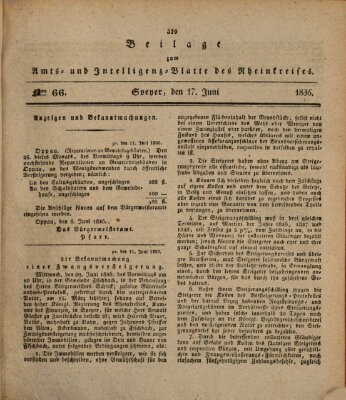 Amts- und Intelligenzblatt des Königlich Bayerischen Rheinkreises (Königlich bayerisches Amts- und Intelligenzblatt für die Pfalz) Freitag 17. Juni 1836