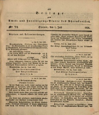 Amts- und Intelligenzblatt des Königlich Bayerischen Rheinkreises (Königlich bayerisches Amts- und Intelligenzblatt für die Pfalz) Freitag 1. Juli 1836