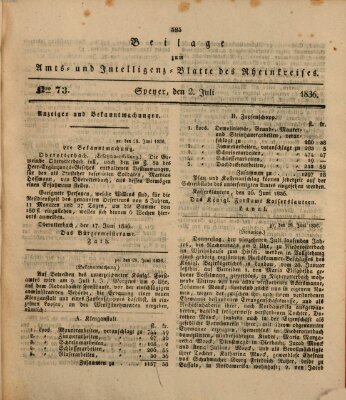 Amts- und Intelligenzblatt des Königlich Bayerischen Rheinkreises (Königlich bayerisches Amts- und Intelligenzblatt für die Pfalz) Samstag 2. Juli 1836