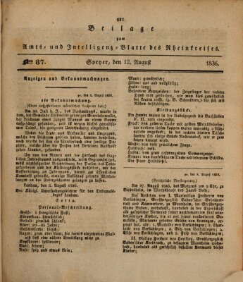 Amts- und Intelligenzblatt des Königlich Bayerischen Rheinkreises (Königlich bayerisches Amts- und Intelligenzblatt für die Pfalz) Freitag 12. August 1836