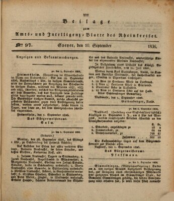 Amts- und Intelligenzblatt des Königlich Bayerischen Rheinkreises (Königlich bayerisches Amts- und Intelligenzblatt für die Pfalz) Samstag 10. September 1836