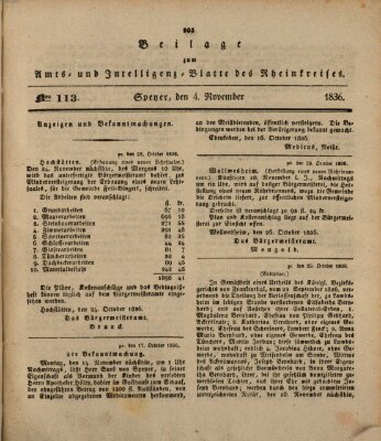 Amts- und Intelligenzblatt des Königlich Bayerischen Rheinkreises (Königlich bayerisches Amts- und Intelligenzblatt für die Pfalz) Freitag 4. November 1836