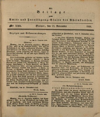 Amts- und Intelligenzblatt des Königlich Bayerischen Rheinkreises (Königlich bayerisches Amts- und Intelligenzblatt für die Pfalz) Dienstag 29. November 1836