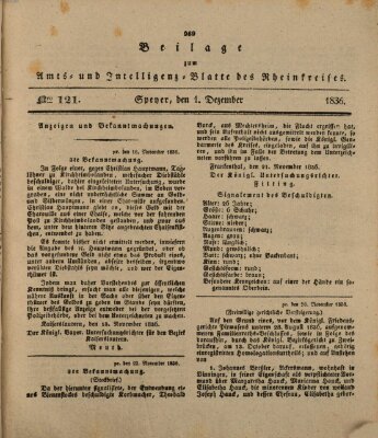 Amts- und Intelligenzblatt des Königlich Bayerischen Rheinkreises (Königlich bayerisches Amts- und Intelligenzblatt für die Pfalz) Donnerstag 1. Dezember 1836