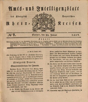 Amts- und Intelligenzblatt des Königlich Bayerischen Rheinkreises (Königlich bayerisches Amts- und Intelligenzblatt für die Pfalz) Samstag 21. Januar 1837