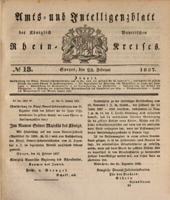 Amts- und Intelligenzblatt des Königlich Bayerischen Rheinkreises (Königlich bayerisches Amts- und Intelligenzblatt für die Pfalz) Donnerstag 23. Februar 1837