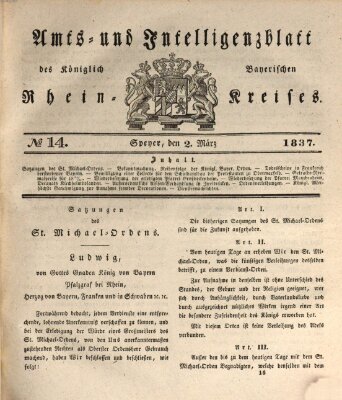 Amts- und Intelligenzblatt des Königlich Bayerischen Rheinkreises (Königlich bayerisches Amts- und Intelligenzblatt für die Pfalz) Donnerstag 2. März 1837