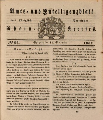 Amts- und Intelligenzblatt des Königlich Bayerischen Rheinkreises (Königlich bayerisches Amts- und Intelligenzblatt für die Pfalz) Freitag 15. September 1837