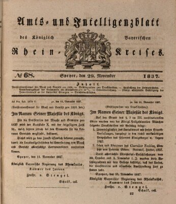 Amts- und Intelligenzblatt des Königlich Bayerischen Rheinkreises (Königlich bayerisches Amts- und Intelligenzblatt für die Pfalz) Mittwoch 29. November 1837