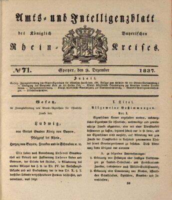 Amts- und Intelligenzblatt des Königlich Bayerischen Rheinkreises (Königlich bayerisches Amts- und Intelligenzblatt für die Pfalz) Samstag 9. Dezember 1837