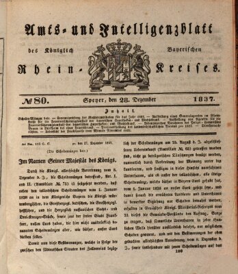 Amts- und Intelligenzblatt des Königlich Bayerischen Rheinkreises (Königlich bayerisches Amts- und Intelligenzblatt für die Pfalz) Donnerstag 28. Dezember 1837