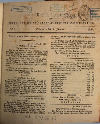 Amts- und Intelligenzblatt des Königlich Bayerischen Rheinkreises (Königlich bayerisches Amts- und Intelligenzblatt für die Pfalz) Mittwoch 4. Januar 1837