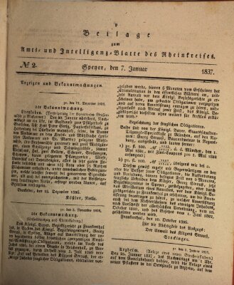 Amts- und Intelligenzblatt des Königlich Bayerischen Rheinkreises (Königlich bayerisches Amts- und Intelligenzblatt für die Pfalz) Samstag 7. Januar 1837