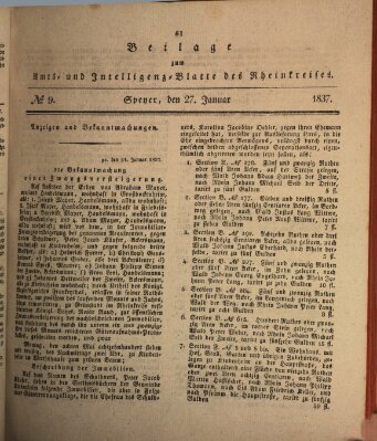 Amts- und Intelligenzblatt des Königlich Bayerischen Rheinkreises (Königlich bayerisches Amts- und Intelligenzblatt für die Pfalz) Freitag 27. Januar 1837