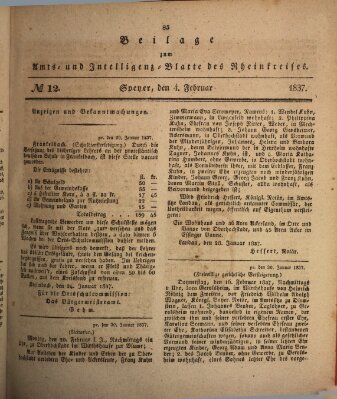 Amts- und Intelligenzblatt des Königlich Bayerischen Rheinkreises (Königlich bayerisches Amts- und Intelligenzblatt für die Pfalz) Samstag 4. Februar 1837