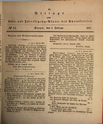 Amts- und Intelligenzblatt des Königlich Bayerischen Rheinkreises (Königlich bayerisches Amts- und Intelligenzblatt für die Pfalz) Mittwoch 8. Februar 1837