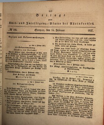 Amts- und Intelligenzblatt des Königlich Bayerischen Rheinkreises (Königlich bayerisches Amts- und Intelligenzblatt für die Pfalz) Dienstag 14. Februar 1837