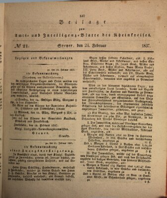 Amts- und Intelligenzblatt des Königlich Bayerischen Rheinkreises (Königlich bayerisches Amts- und Intelligenzblatt für die Pfalz) Freitag 24. Februar 1837