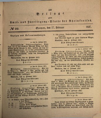 Amts- und Intelligenzblatt des Königlich Bayerischen Rheinkreises (Königlich bayerisches Amts- und Intelligenzblatt für die Pfalz) Montag 27. Februar 1837