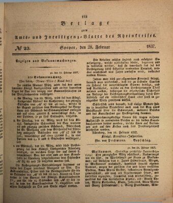 Amts- und Intelligenzblatt des Königlich Bayerischen Rheinkreises (Königlich bayerisches Amts- und Intelligenzblatt für die Pfalz) Dienstag 28. Februar 1837