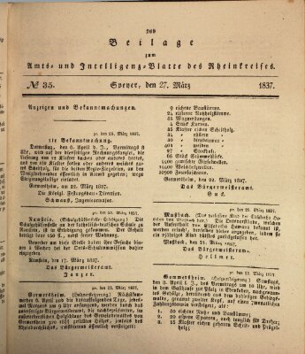 Amts- und Intelligenzblatt des Königlich Bayerischen Rheinkreises (Königlich bayerisches Amts- und Intelligenzblatt für die Pfalz) Montag 27. März 1837