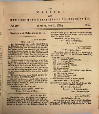 Amts- und Intelligenzblatt des Königlich Bayerischen Rheinkreises (Königlich bayerisches Amts- und Intelligenzblatt für die Pfalz) Freitag 31. März 1837