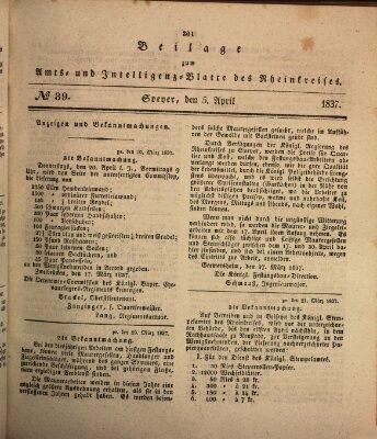 Amts- und Intelligenzblatt des Königlich Bayerischen Rheinkreises (Königlich bayerisches Amts- und Intelligenzblatt für die Pfalz) Mittwoch 5. April 1837