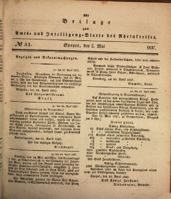 Amts- und Intelligenzblatt des Königlich Bayerischen Rheinkreises (Königlich bayerisches Amts- und Intelligenzblatt für die Pfalz) Dienstag 2. Mai 1837