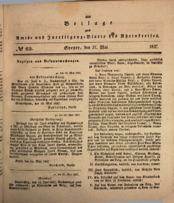 Amts- und Intelligenzblatt des Königlich Bayerischen Rheinkreises (Königlich bayerisches Amts- und Intelligenzblatt für die Pfalz) Mittwoch 31. Mai 1837