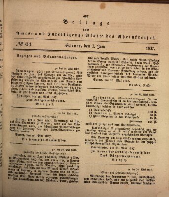 Amts- und Intelligenzblatt des Königlich Bayerischen Rheinkreises (Königlich bayerisches Amts- und Intelligenzblatt für die Pfalz) Samstag 3. Juni 1837