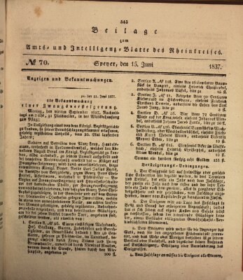 Amts- und Intelligenzblatt des Königlich Bayerischen Rheinkreises (Königlich bayerisches Amts- und Intelligenzblatt für die Pfalz) Donnerstag 15. Juni 1837