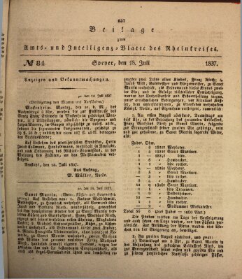 Amts- und Intelligenzblatt des Königlich Bayerischen Rheinkreises (Königlich bayerisches Amts- und Intelligenzblatt für die Pfalz) Dienstag 18. Juli 1837