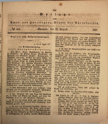 Amts- und Intelligenzblatt des Königlich Bayerischen Rheinkreises (Königlich bayerisches Amts- und Intelligenzblatt für die Pfalz) Montag 28. August 1837