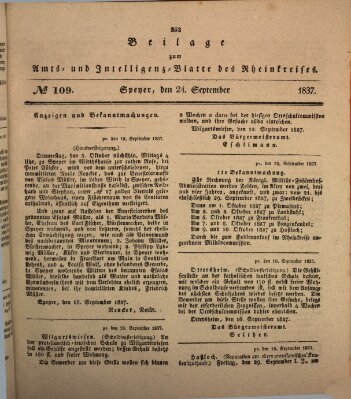 Amts- und Intelligenzblatt des Königlich Bayerischen Rheinkreises (Königlich bayerisches Amts- und Intelligenzblatt für die Pfalz) Sonntag 24. September 1837