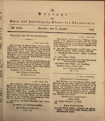 Amts- und Intelligenzblatt des Königlich Bayerischen Rheinkreises (Königlich bayerisches Amts- und Intelligenzblatt für die Pfalz) Donnerstag 12. Oktober 1837